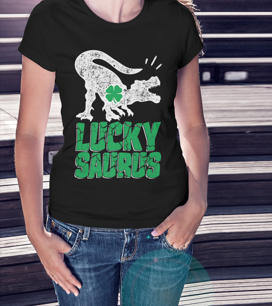 Lucky Saurus Irish Dinosaur Rex T-Shirt