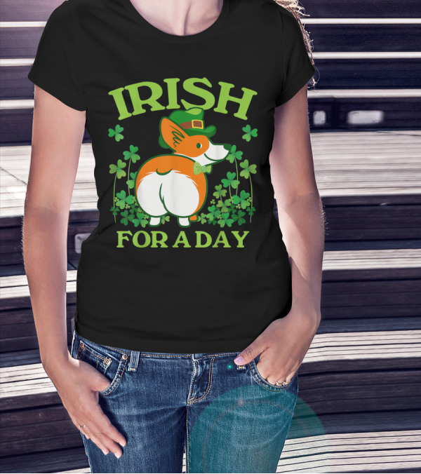 Irish For A Day Pembroke Welsh Corgi St Patrick's Shamrock Hat T-Shirt