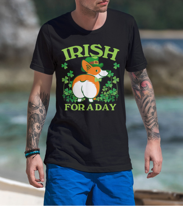 Irish For A Day Pembroke Welsh Corgi St Patrick's Shamrock Hat T-Shirt