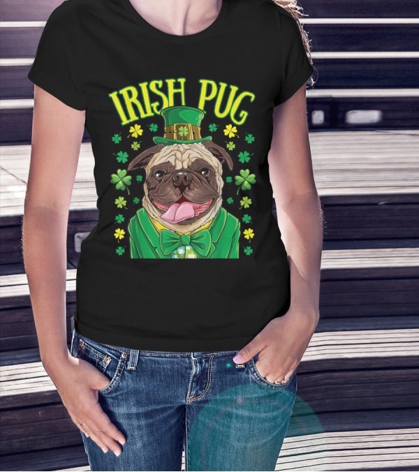 Irish Pug Leprechaun St Patricks Day Boys Dog Shamrock Hat Bow Tie T-Shirt