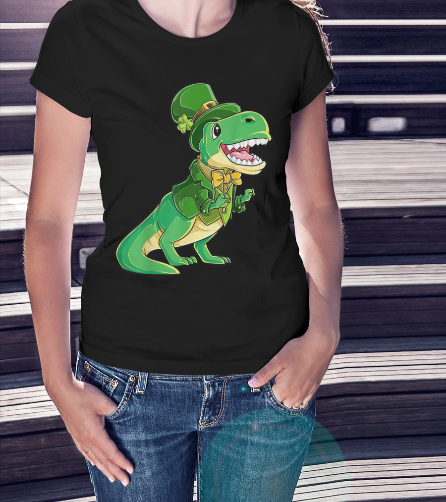St Patricks Day Dinosaur Leprechaun Irish Boys T-Shirt