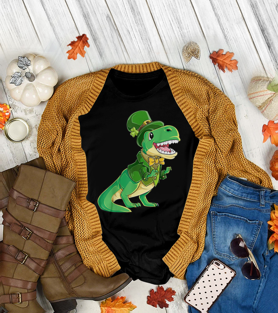 St Patricks Day Dinosaur Leprechaun Irish Boys T-Shirt