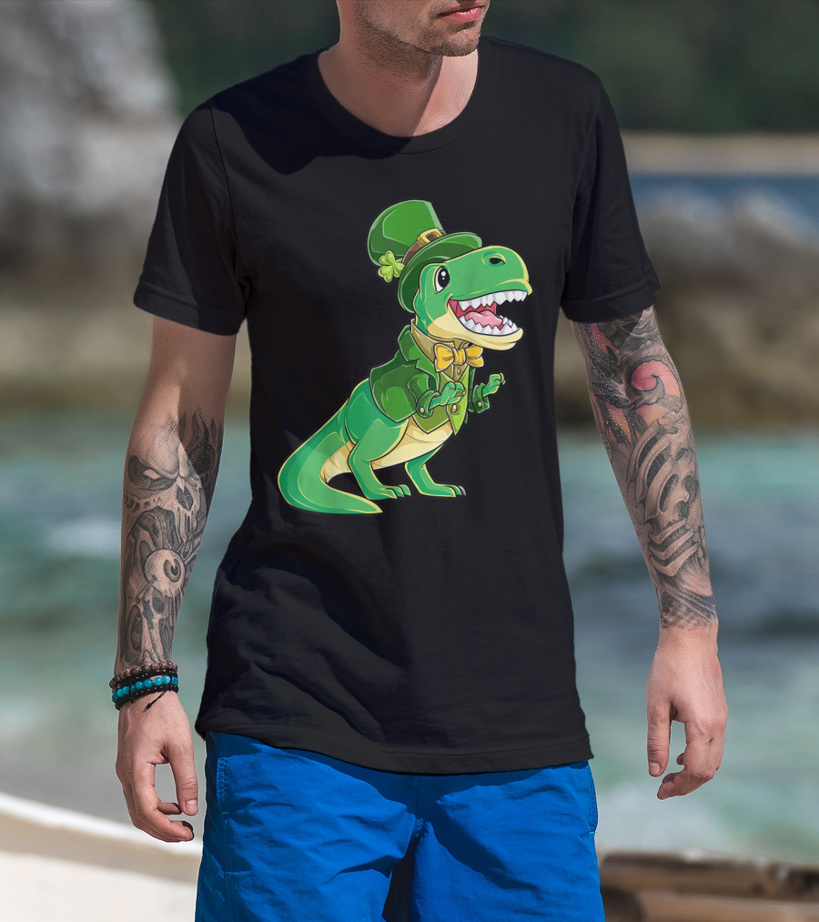 St Patricks Day Dinosaur Leprechaun Irish Boys T-Shirt