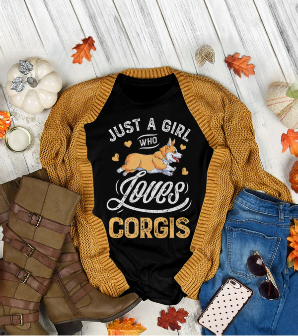 Just A Girl Who Loves Corgis Corgi Loves Hearts T-Shirt