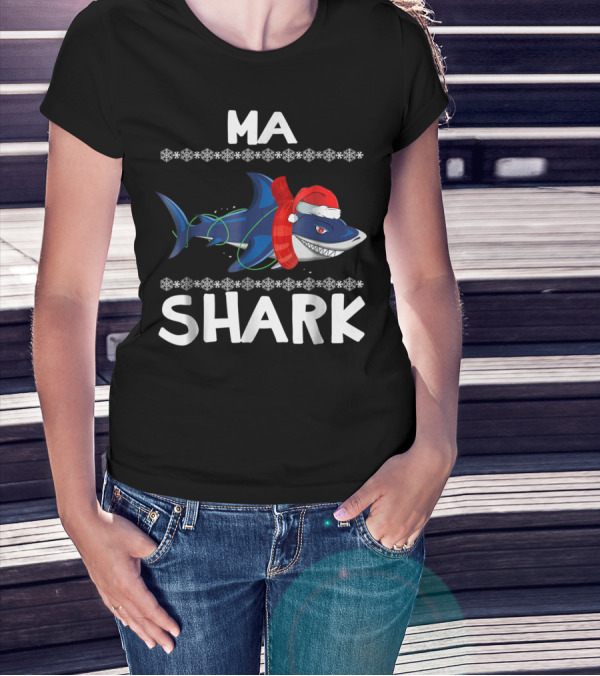MA SHARK Ugly Christmas Snowflake Santa T-Shirt
