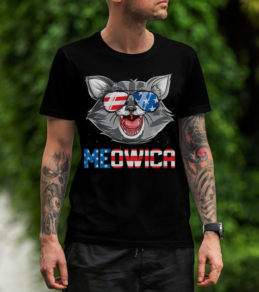 Meowica American Flag Cat Sunglasses 4th Of July Merica T-Shirt