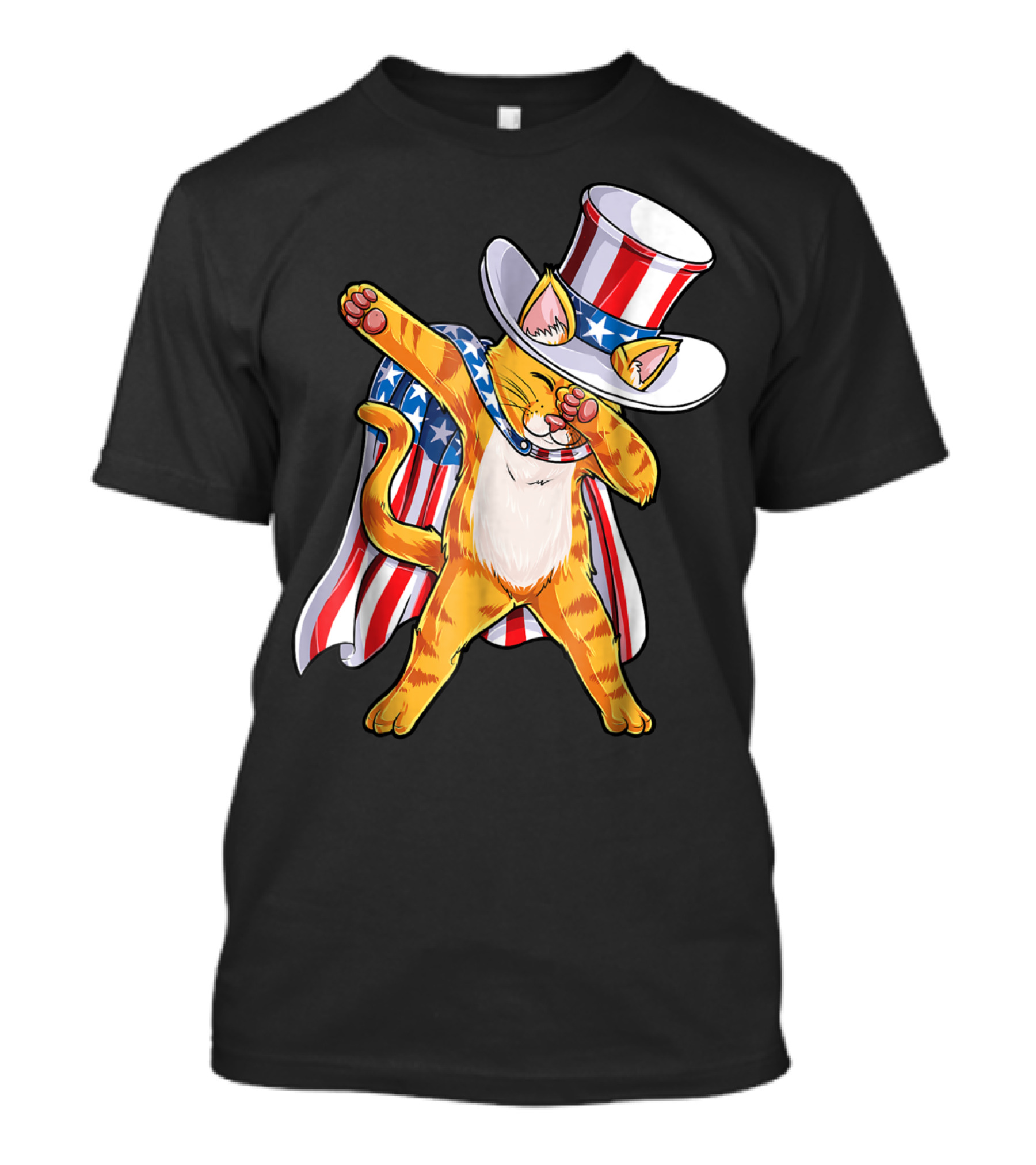 Meowica Dabbing Cat Patriotic Uncle Sam 4th Of July T-Shirt