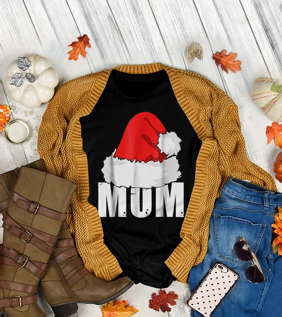 Mum Christmas Santa Hat Family Matching T-Shirt