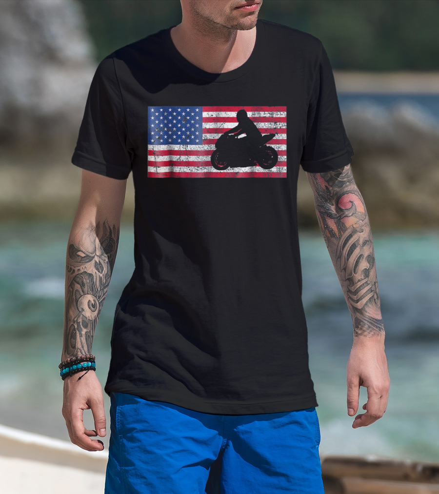Moto Sport USA Flag Pride 4th Of July Motorbike Rider T-Shirt