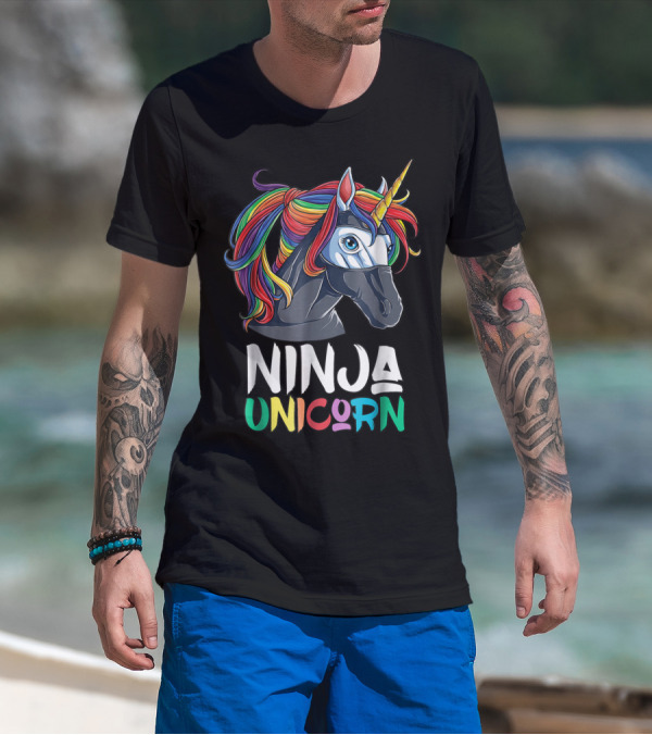 Ninja Unicorn Rainbow Girls Martial Arts T-Shirt