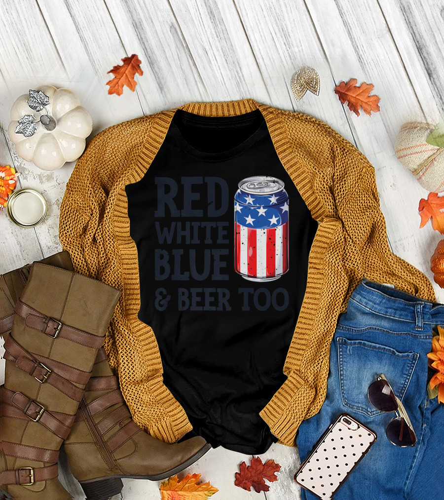 Red White Blue Beer Can Stars Stripes 4th of July T-Shirt