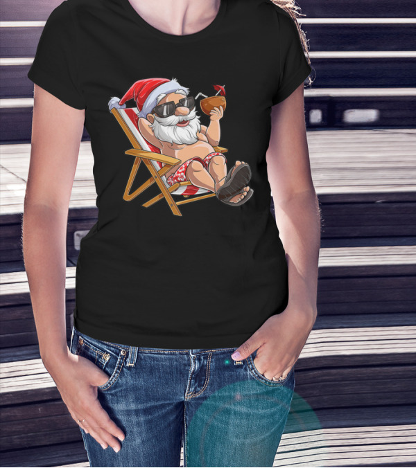 Santa Enjoying Summer Vibes With A Coconut Drink T-Shirt