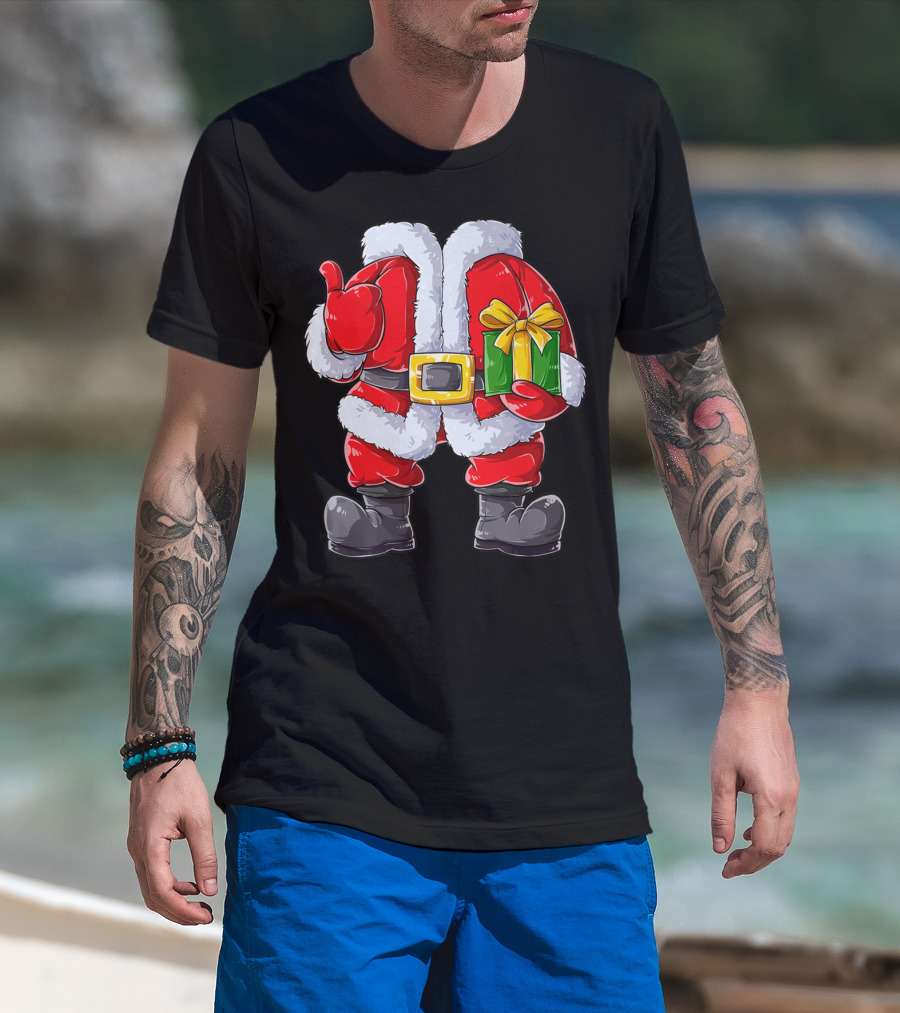 Santa Claus Costume With Gift Holiday Boys Christmas T-Shirt
