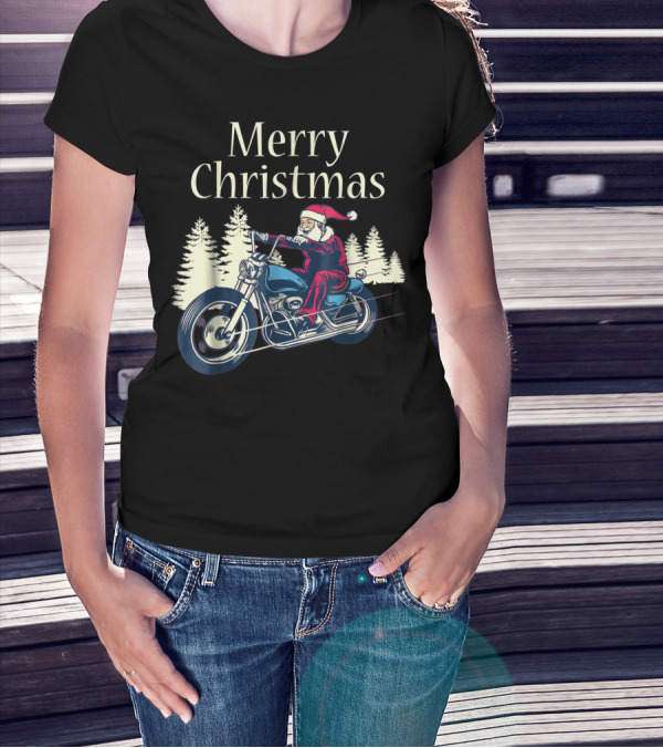 Merry Christmas Santa Claus Riding Motorcycle T-Shirt