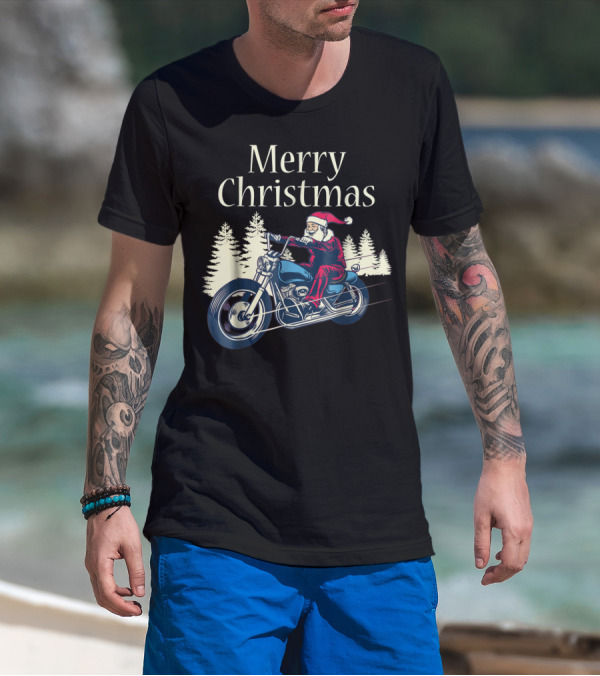 Merry Christmas Santa Claus Riding Motorcycle T-Shirt
