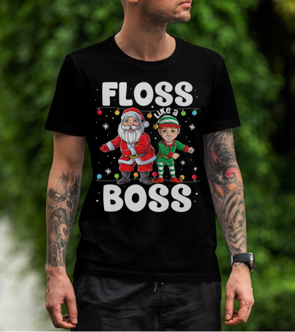 Floss Like A Boss Santa Elf Dance Christmas Lights T-Shirt