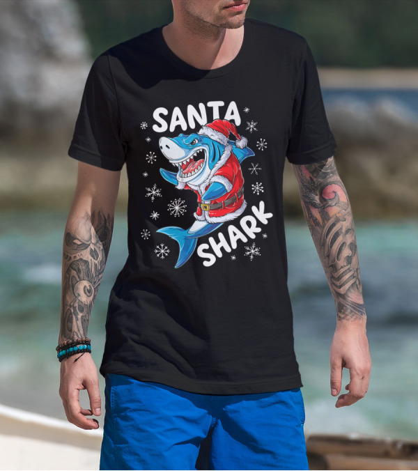 Santa Shark Holiday Cheer Snowflakes T-Shirt