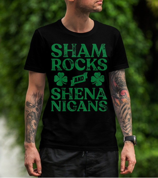 SHAMROCKS AND SHENANIGANS Clover Symbols Green St. Patrick's Day Fun T-Shirt