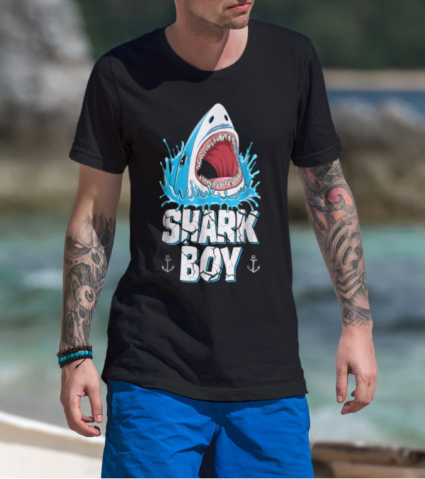 SHARK BOY Fierce Shark With Splashes And Anchors T-Shirt