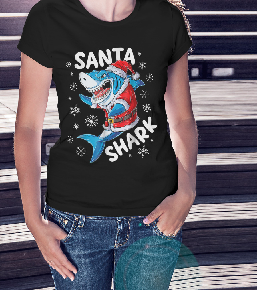 Santa Shark Christmas Boys Men T-Shirt