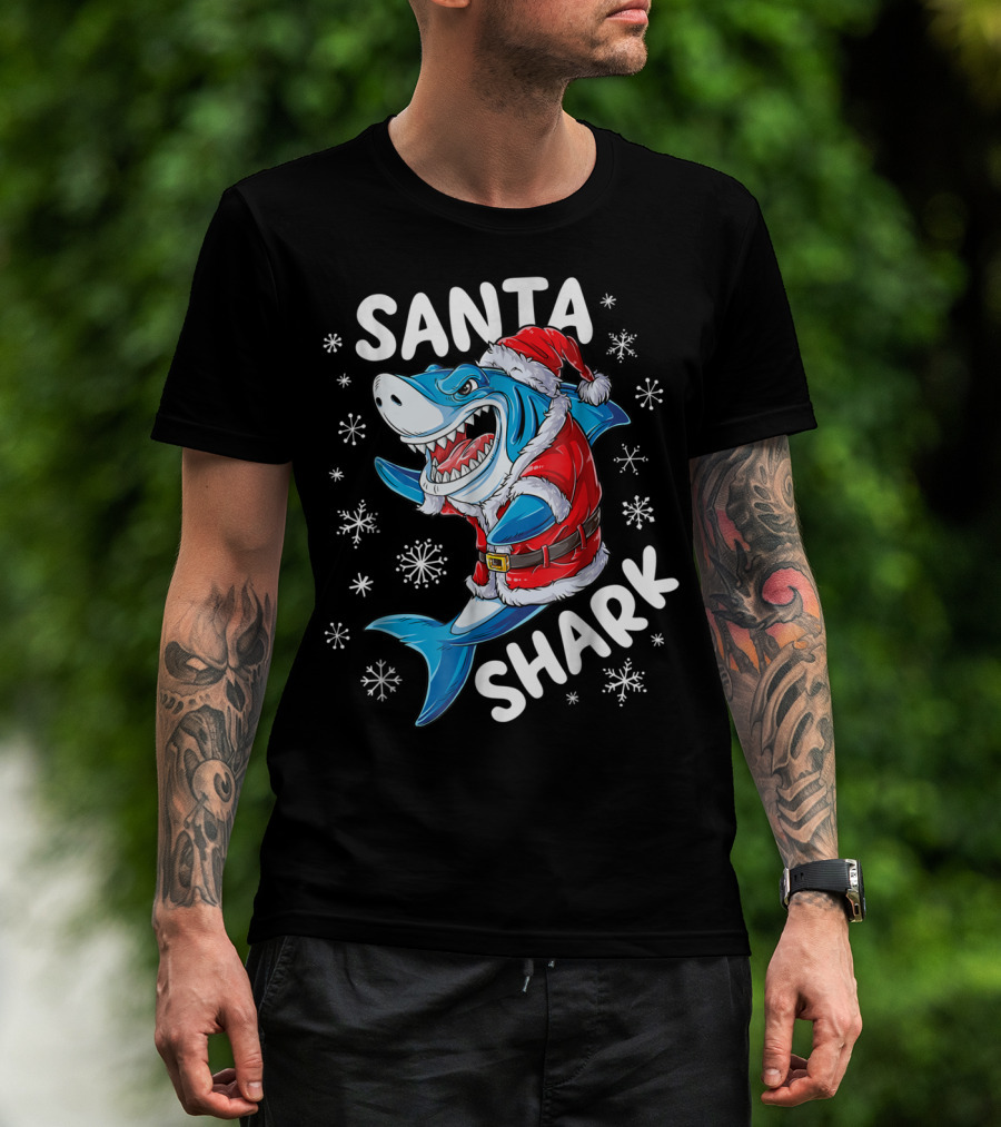 Santa Shark Christmas Boys Men T-Shirt