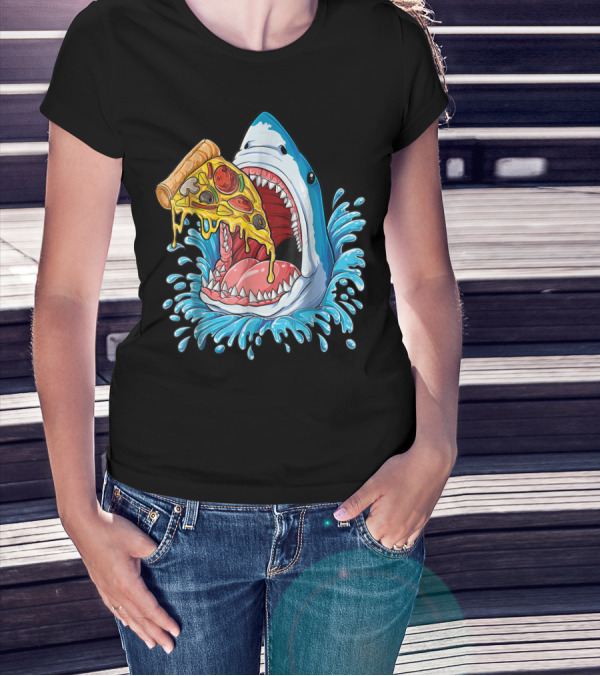 Shark Eating Pizza Splash Kids Boys Food Lovers T-Shirt