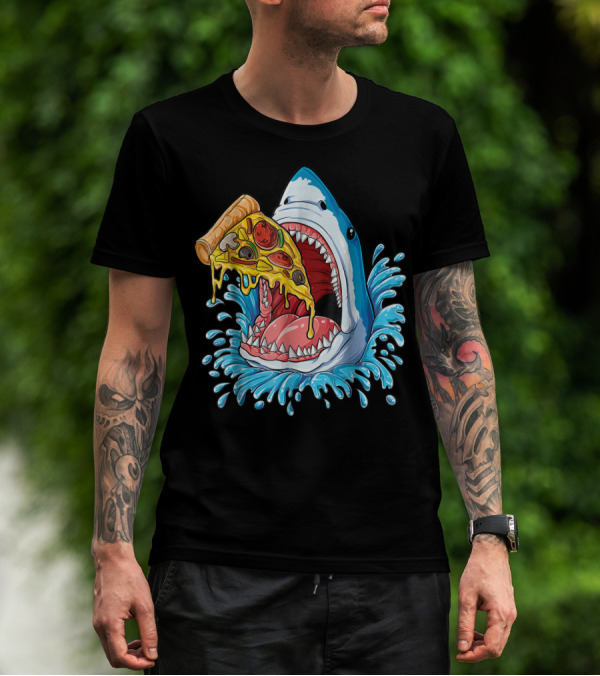 Shark Eating Pizza Splash Kids Boys Food Lovers T-Shirt