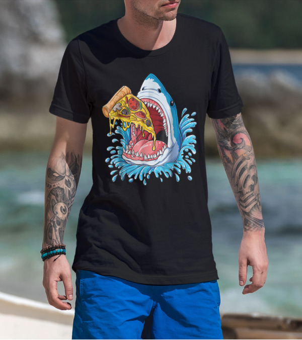 Shark Eating Pizza Splash Kids Boys Food Lovers T-Shirt