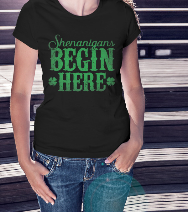 Shenanigans Begin Here With Shamrock Symbols T-Shirt