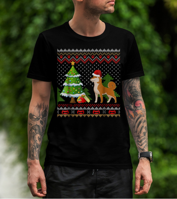 Shiba Inu Santa Christmas Tree Presents UglyDog T-Shirt