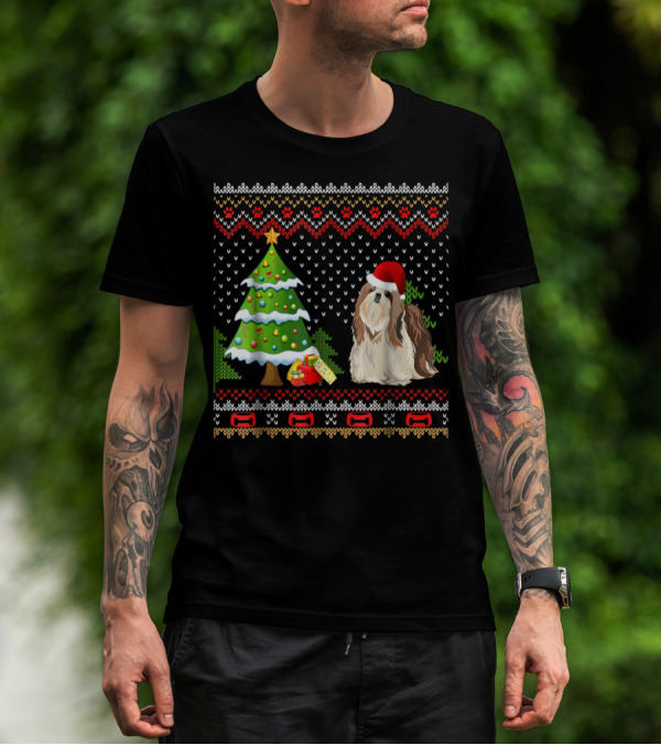 Shih Tzu Santa Christmas Ugly Dog Sweater Tree T-Shirt