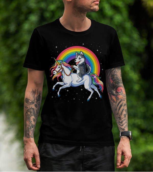 Siberian Husky Riding Rainbow Unicorn In Space Galaxy MK Women's T-Shirt