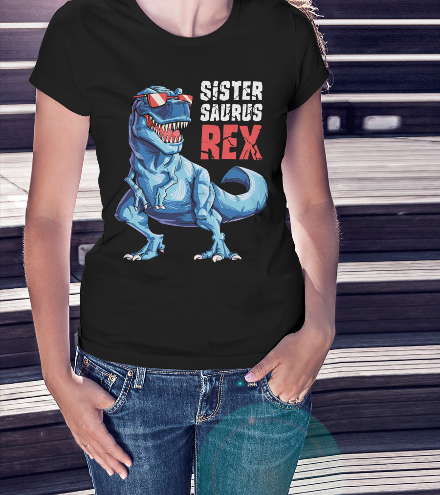 Sister Saurus Rex Dinosaur With Sunglasses T-Shirt