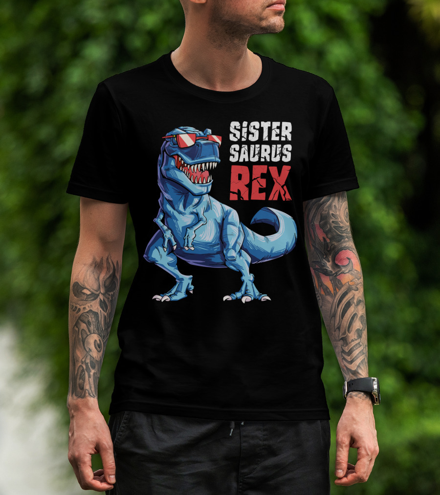 Sister Saurus Rex Dinosaur With Sunglasses T-Shirt