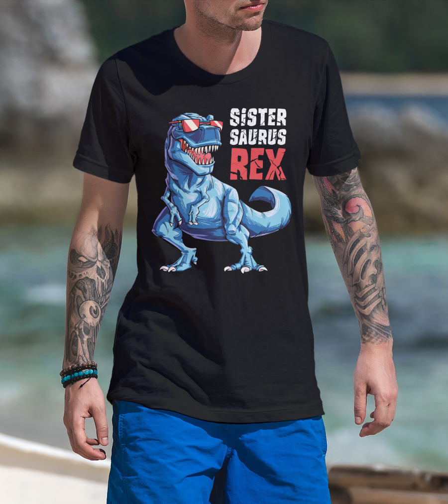 Sister Saurus Rex Dinosaur With Sunglasses T-Shirt