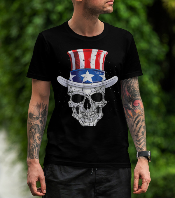 Skull Uncle Sam Hat 4th Of July American Flag T-Shirt