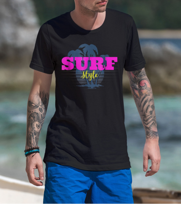 Surf Style Palm Tree Surfing Retro Vibe T-Shirt