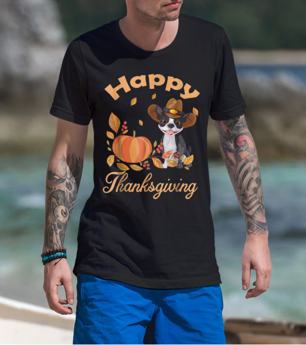 Happy Thanksgiving Boston Terriers Pilgrim T-Shirt
