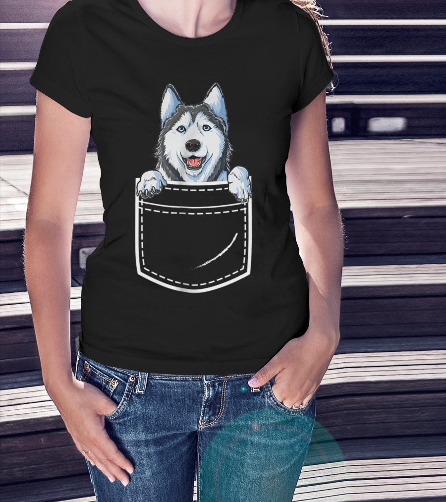 Siberian Husky Peeking From Your Front Pocket T-Shirt