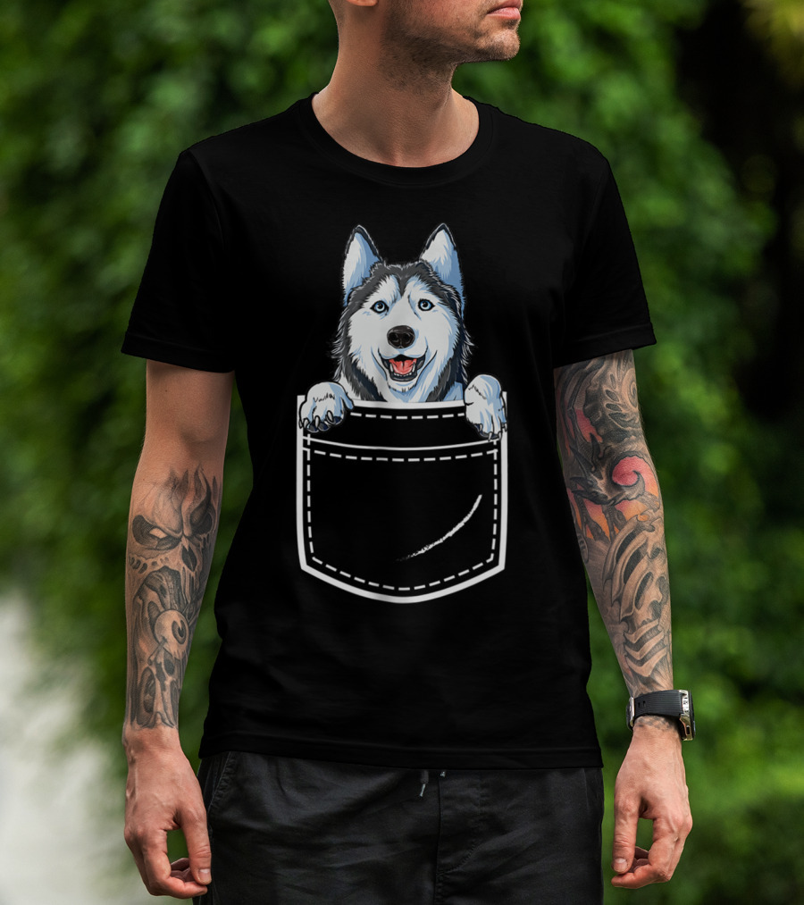 Siberian Husky Peeking From Your Front Pocket T-Shirt