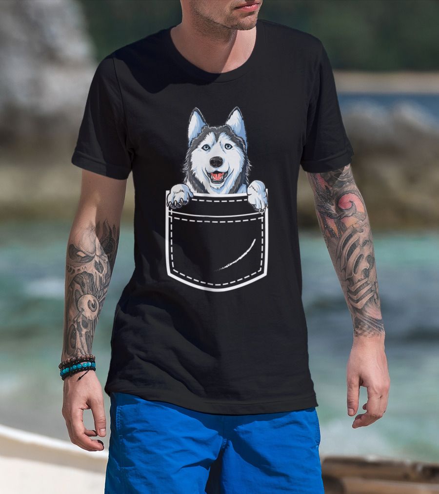 Siberian Husky Peeking From Your Front Pocket T-Shirt