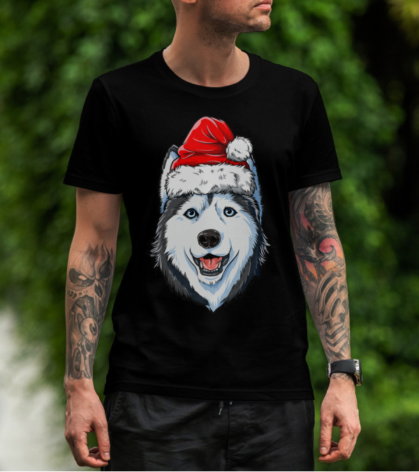 Siberian Husky Santa Christmas Hat Holiday Dog Festive T-Shirt