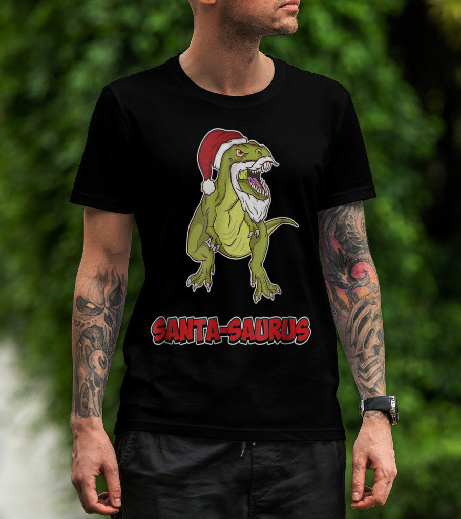 Santa Saurus Christmas Trex T-Rex Santa Hat T-Shirt