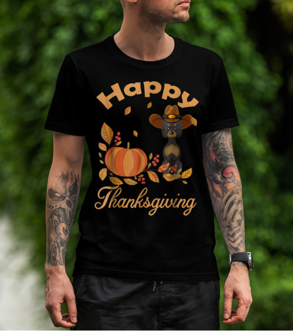 Happy Thanksgiving Great Danes Pilgrim Pumpkin Leaves T-Shirt