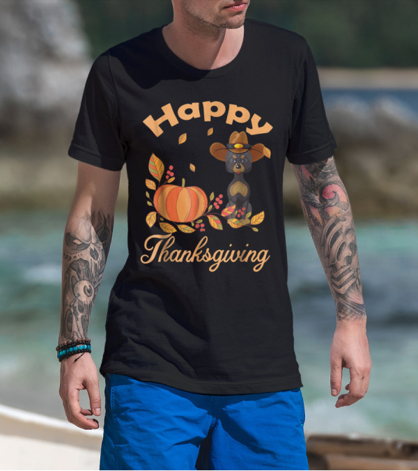 Happy Thanksgiving Great Danes Pilgrim Pumpkin Leaves T-Shirt