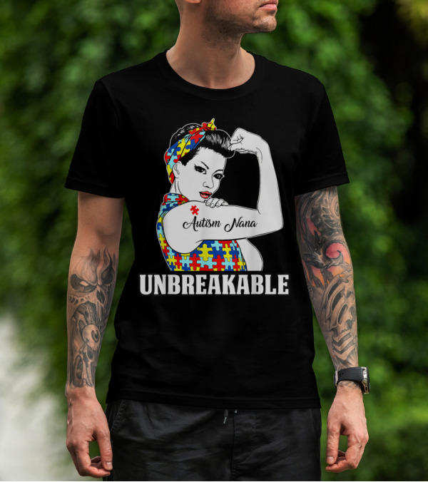 Unbreakable Autism Nana Awareness Women Iconic Puzzle T-Shirt