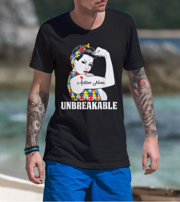 Unbreakable Autism Nana Awareness Women Iconic Puzzle T-Shirt