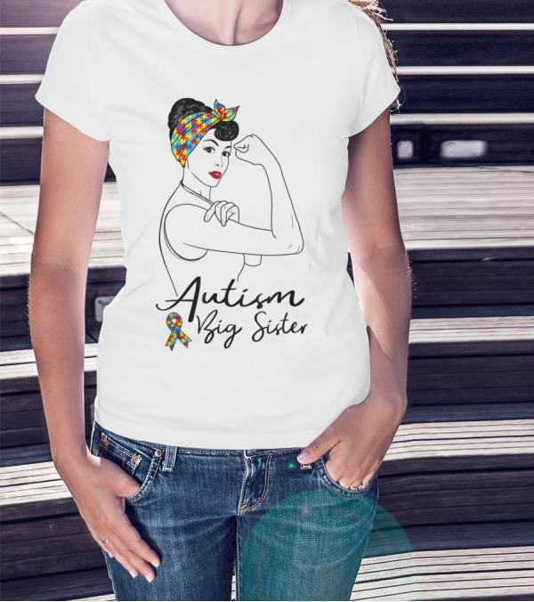 Autism Big Sister Unbreakable Rosie The Riveter Puzzle T-Shirt