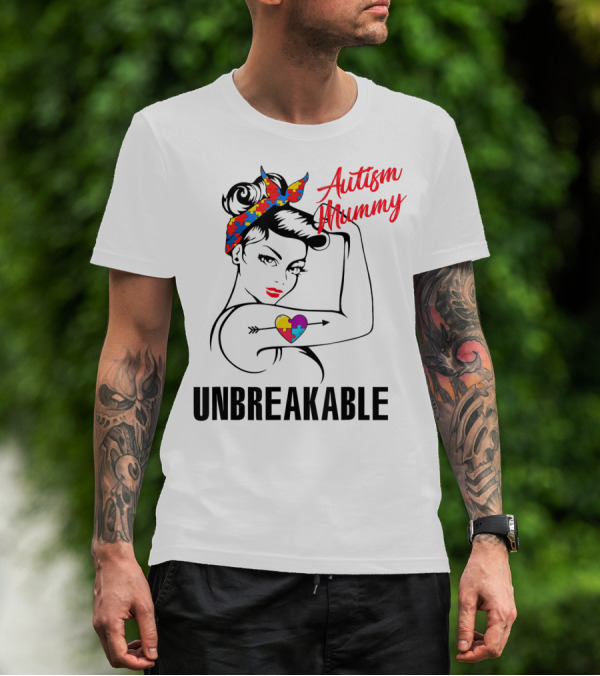 Autism Mummy Unbreakable Heart Puzzle Ribbon Awareness T-Shirt