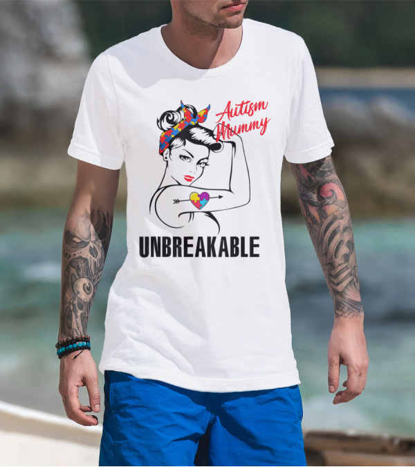 Autism Mummy Unbreakable Heart Puzzle Ribbon Awareness T-Shirt